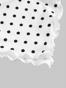 Firerie Kids Tween Girl Casual Daily Asymmetrical Shoulder Black And White Polka Dot Long Sleeve Fitted T-Shirt Top - Black and White - View 3
