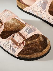 Solecia Ladies Spring And Summer Woven Sandals Double Buckle Adjustable Open-Toe Flat Bottom Light And Comfortable Versatile Casual Wear Beach Vacation Shoes - Mesh powder - View 7