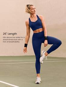 GLOWMODE 26" Powersculpt™ Prepare For Lift-Off Sweat-Wicking Quick-Dry Invisible Lifting Contouring Side Pockets Compression Leggings High Impact Training Workout Gym Running Active Wear - Dark Blue - View 5