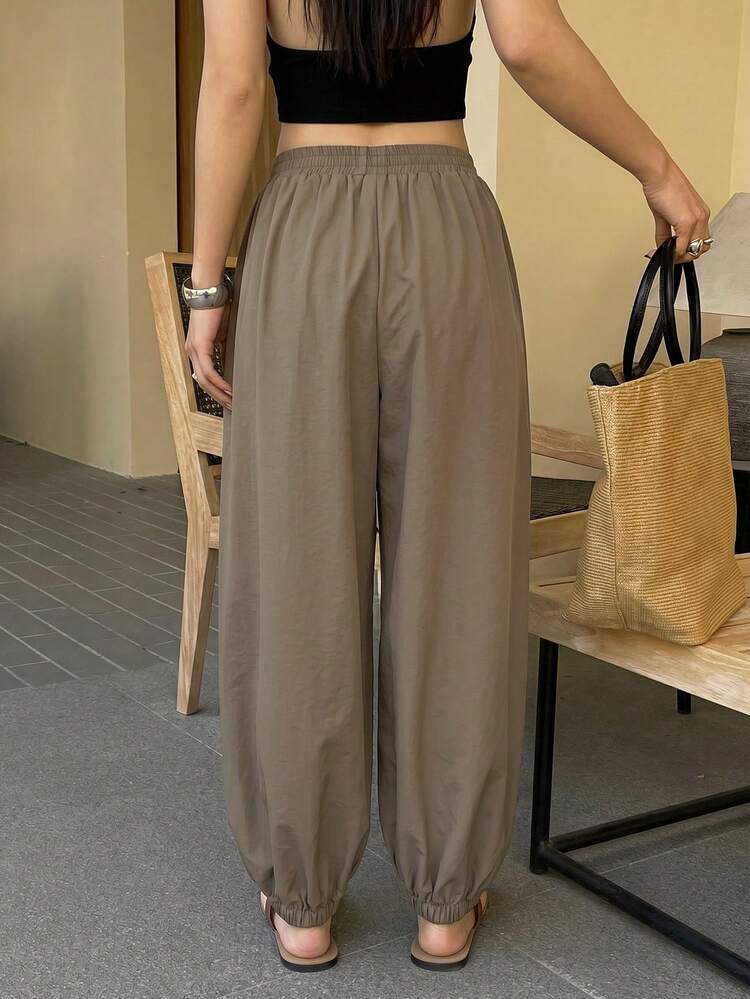 Women's Loose Solid Color Lantern Ankle Pants, Casual Summer Trousers