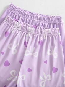 SHEIN 4pcs Set Piyama Rajut Lengan Pendek Motif Pita & Hati Lucu untuk Anak Perempuan - Mauve Purple - View 5