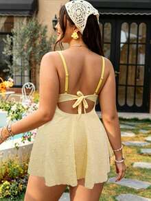 Swim Mod Plus Size Swimdress Made Of Special Fabric, Sweet European And American Style Swimwear - Yellow - View 2