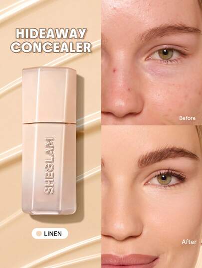 SHEGLAM Hideaway Full-Coverage Concealer-Linen Color Corrector Brightener And Highlighter Brand Beauty Makeup Face Paint Cosmetic For Women Girls Perfect For Spring Summer Ideal For Y2K Fancy Fashion Suitable For Birthday Mother'S Day Gift Rave Festival Party Ready Best Color
