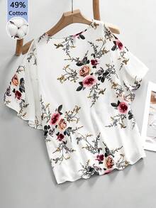 SHEIN Clasi 女款花卉印花開衩袖時尚襯衫，適合度假 - 彩色 - 查看 8