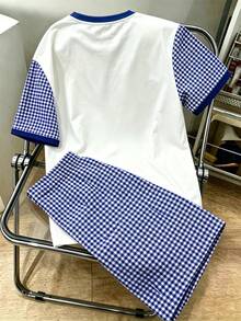 Manfinity Hypemode Men's Checker Print Horse Logo Matching Set, Tee & Shorts, Perfect For Outdoor, Parties, Shopping & Daily Wear, Students, Holiday - Multicolor - View 2