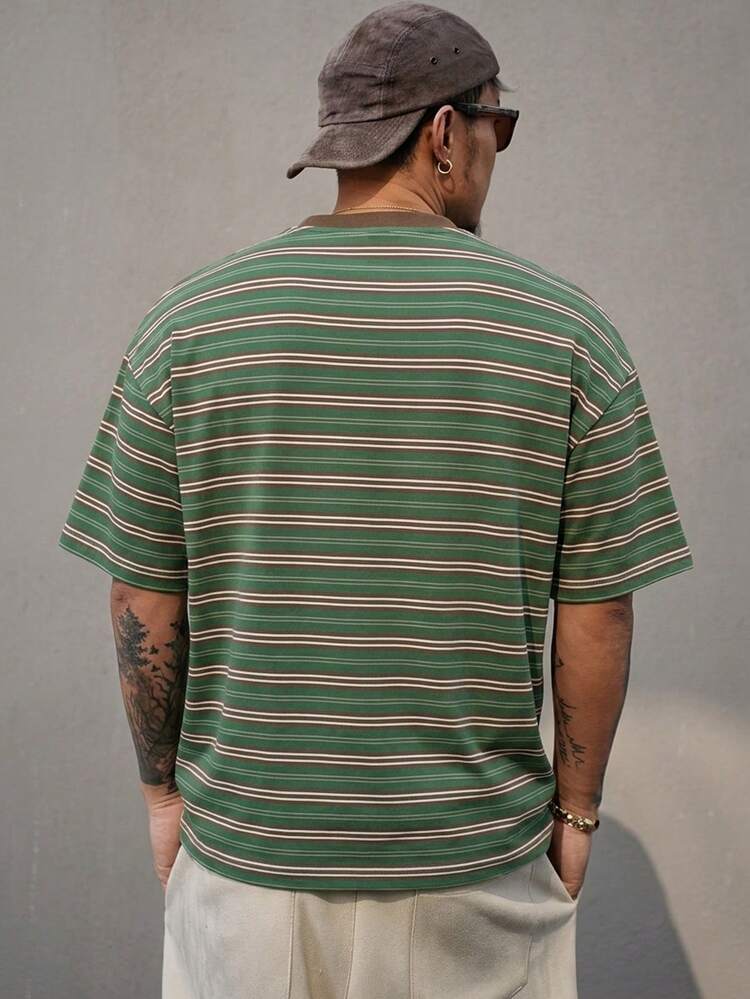 Men's Striped Colorblock Casual Versatile Daily Outing Short Sleeve T-Shirt