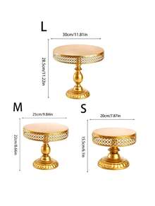 1Pc Gold Cake Stand, Metal Dessert Table Display Stand, Wedding Table Decoration Dessert Stand, Birthday Party Cake Tray, Afternoon Tea Stand, Cold Buffet Table. - Gold - View 3