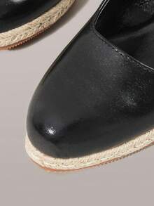 Styleloop Ladies Hemp Rope Black Back Lift With Wedge Heel Platform Shoes Elegant And Comfortable Casual Beach Wind Bottom Bohemian Rear Simple Empty Shoes - Black - View 5