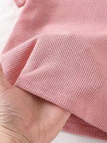SHEIN Genkimix Kids 女童淺粉色極簡短袖套裝，舒適溫柔可愛，適合日常穿著、家庭度假，春夏季 - 西瓜粉 - 查看 8