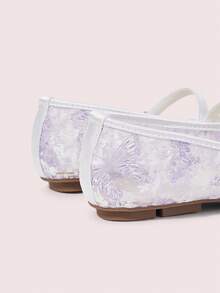 CUCCOO DOLLMOD Sepatu Wanita, Ujung Bulat Lucu, Bagian Atas Jala Bordir Bunga Ungu, Sepatu Datar dengan Gesper Logam, Mary Jane - Kupu-kupu ungu - View 3