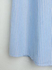 SHEIN Franclia Camisa casual de mujer con rayas azules y blancas, mangas de murciélago, sin cinturón, para negocios, oficina y trabajo de verano - Azul - Ver 5