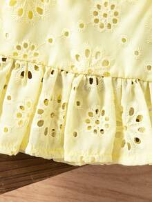 SHEIN LMoss Kids 女嬰可愛夏季度假百搭刺繡蝴蝶結背心上衣 - 芥末黃 - 查看 8