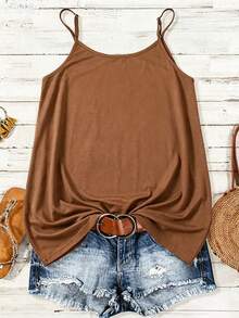 Linhara Plus Size Women's Floral Cashew Print Casual Versatile Daily Outing Camisole Top - Coffee Brown - View 2