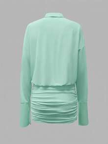Cévolie Gaun Mini Wanita Polos Berlipit untuk Kencan dan Pesta Kasual - Mint Green - View 2