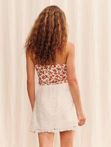 lacRébo Floral Embroidered White Loose Fit Mini Skirt Bohemian Style Summer Vacation Casual Skirt - White - View 2