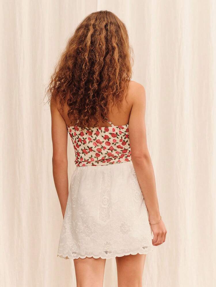Floral Embroidered White Loose Fit Mini Skirt Boho Summer Holiday Casual Skirt