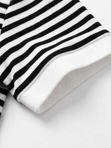 Airaco 2026 Spring Casual Men's Contrast Collar Striped Knit Polo Shirt, Business Casual Weekend Street Style - Black and White - View 4