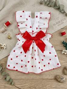 PETSIN One Piece Of Cute & Romantic Pet Dress With Heart-Patterned Harness And Ruffled Edges - Red - View 2