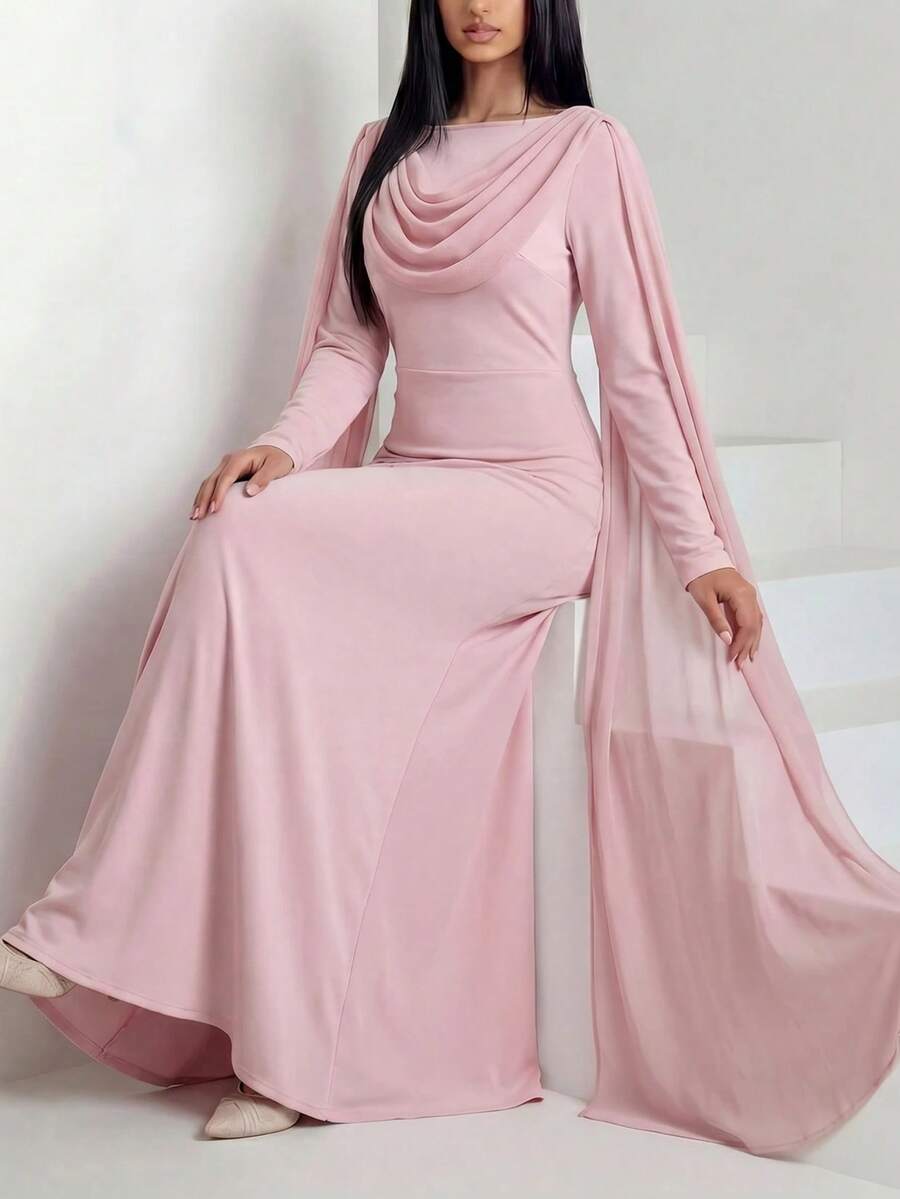 Veilorie Women's Elegant Solid Color Arabic Style Dress