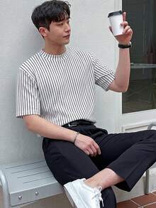 DAZY 男士夏季條紋紋理布料短袖T恤 - 彩色 - 查看 3