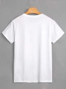 INAWLY Solid Round Neck Tee - White - View 2