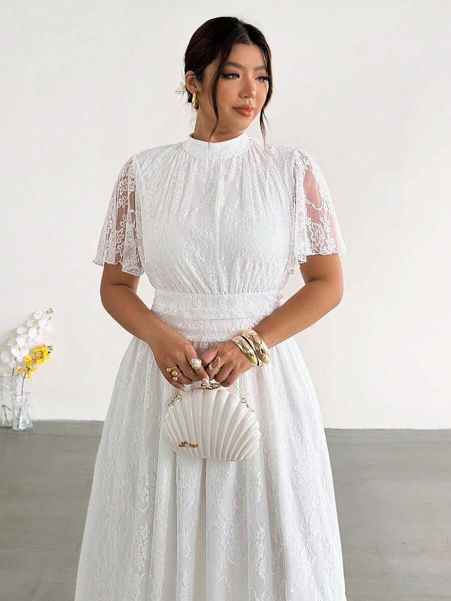 Firerie Vestido de encaje de talla grande elegante de unicolor, verano - Blanco - Ver 1