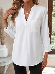 EMERY ROSE Women's Casual Notch Collar 3/4 Sleeve Blouse Office Shirt Suitable For Autumn/Winter - White - View 6