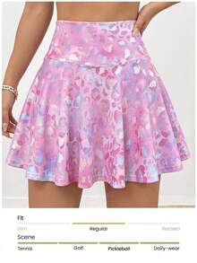 SHEIN Dewbera Váy thể thao nữ cạp cao họa tiết báo ombre in kỹ thuật số có túi đựng điện thoại, dùng cho tập thể dục ngoài trời - Hồng - Xem 3