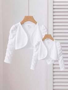 Chaqueta/abrigo de manga larga con mangas apiladas, estilo sencillo y lindo para bebé niña en otoño/invierno - Blanco - Ver 2