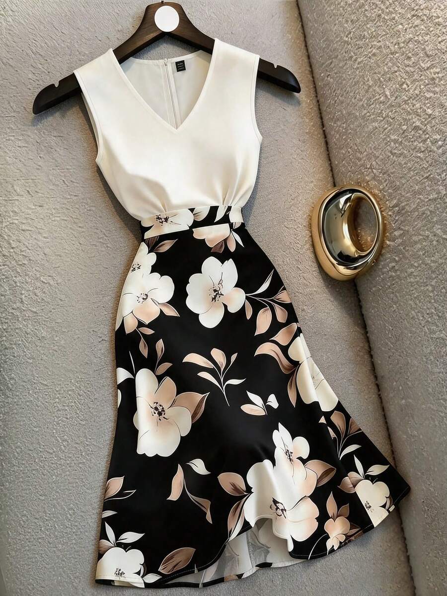 SHEIN Franclia Đầm thanh lịch nữ, Đầm thường ngày nữ, Đầm trắng nữ, Đầm in hoa nữ, Đầm không tay nữ, Đầm đi nghỉ mát nữ, Đầm đi biển, Đầm dự tiệc nữ, Đầm mùa hè, Trang phục đi nghỉ, Trang phục mùa hè nữ, Trang phục đi biển, Đầm dự tiệc - màu đen - Xem 1