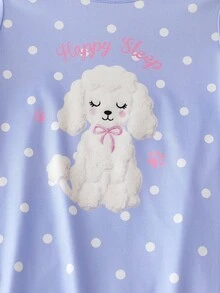 Setelan Baju Tidur Panjang dan Baju Santai Anak Perempuan Balita Sederhana Modis Warna Pink dan Abu-abu dengan Motif Domba Kartun Lucu, 2 Potong, Lengan Pendek dan Panjang - MultiWarna - View 4