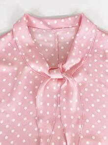 SHEIN 法式波點女款襯衫，蝴蝶結領設計，春夏季 - 粉色 - 查看 3