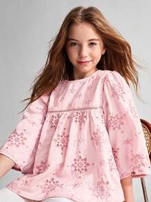 Maija Kids Maija Kids Oversized Embroidered Fabric Shirt For Tween Girls, Back To School, Summer Tops, Y2K, Clothes, Blouses For Girls, Fall, Vacation, Boho Tops - Pink - View 3