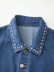 GlowEve Women's Rhinestone Decor Front Button Sleeveless Casual Denim Jacket - Blue - View 5