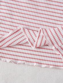 SHEIN Baby Girl Sweet Flutter Sleeve Ribbed Set, Multi-Color Skin-Friendly Frill Trim Shorts Casual - Multicolor - View 8