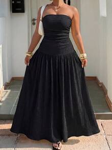 SHEIN EZwear Plus Size Black Solid Minimalist Casual Tube Dress - Black - View 1