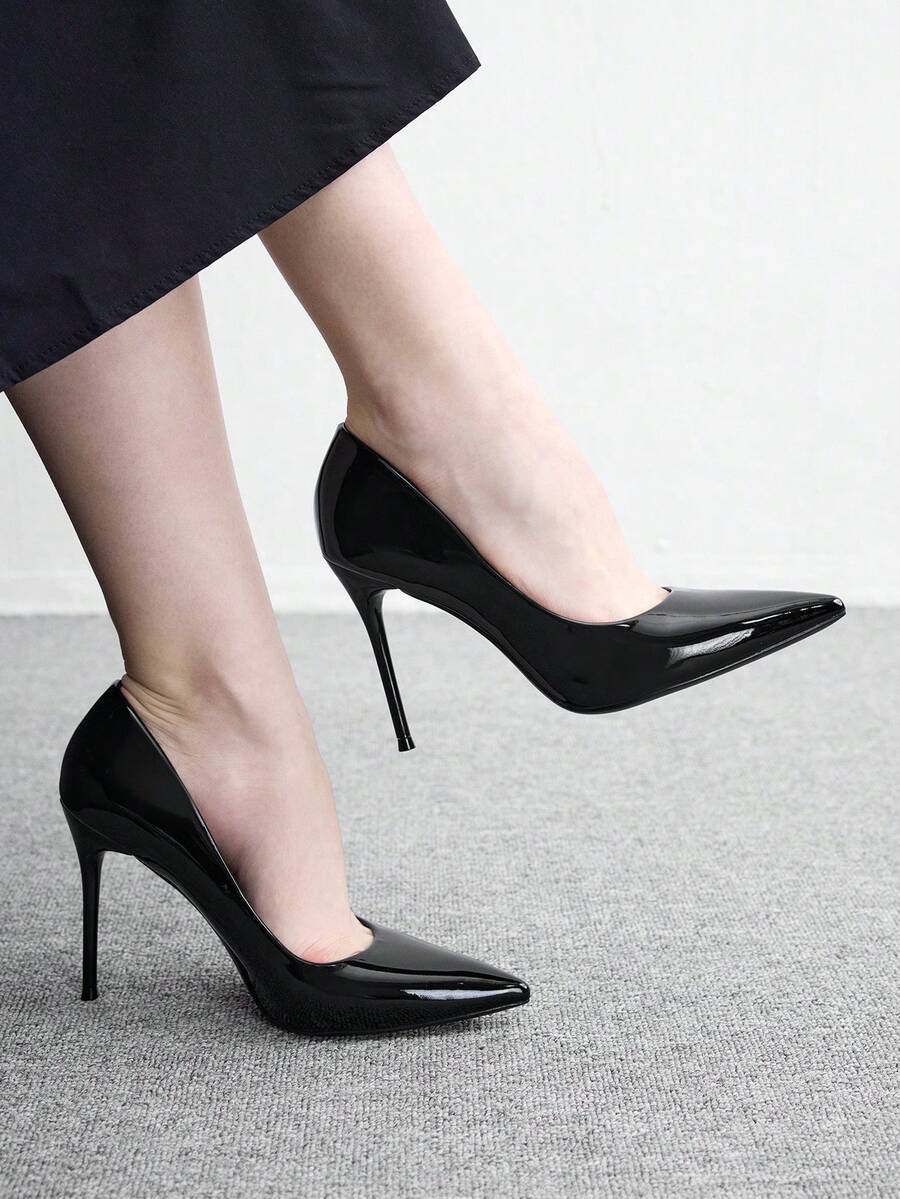 CUCCOO BIZCHIC 女款尖頭細跟中跟高跟鞋,優雅百搭休閒舒適套腳正裝鞋,適用於工作、約會、派對、正式場合,春季鞋款 - 黑色. - 查看 1