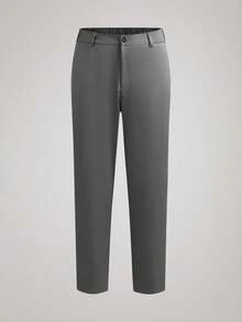 Officeau Men's Suit Pants, Fashionable Casual Straight Leg Trousers, Loose Minimalist Style, Solid Color Wrinkle-Resistant Straight Leg Pants - Grey - View 9