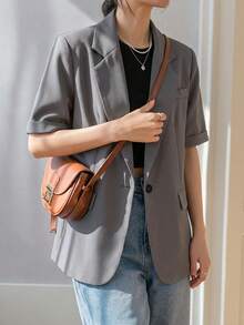 DAZY Women's Solid Color Notched Collar Casual Versatile Commuting Blazer - Light Grey - View 5