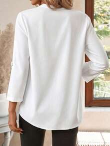 EMERY ROSE Women's Casual Notch Collar 3/4 Sleeve Blouse Office Shirt Suitable For Autumn/Winter - White - View 2