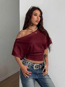 Coolane 女款四季演唱會穿搭 銳舞派對 Y2K 基本日常穿搭必備 露肩收腰 T恤 - 彩色 - 查看 4