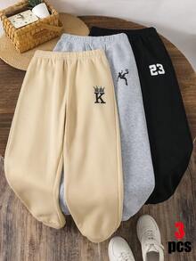 SHEIN 3件裝兒童/青少年男孩休閒百搭黑色、灰色、多色運動長褲，適合通勤、上學、日常休閒穿著、運動，春/夏/秋/冬四季適用 - 彩色 - 查看 2