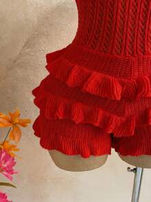 Soleia Bộ jumpsuit nữ kiểu dáng thường ngày, màu cam rực rỡ, họa tiết hoa, viền bèo nhún, thích hợp cho đi biển, du thuyền, nghỉ mát thành phố, kỳ nghỉ, lễ hội âm nhạc, phong cách bohemian, mùa hè, đi làm hàng ngày, mọi mùa. - Đỏ - Xem 9