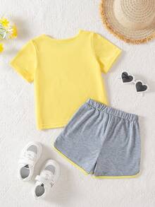 SHEIN 2件組少女心形印花短袖T恤與短褲，休閒風 - 彩色 - 查看 2