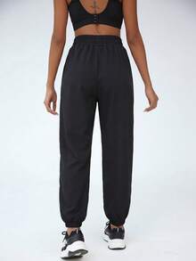 SHEIN EZwear 休閒百搭素色高腰寬褲 - 黑色 - 查看 2