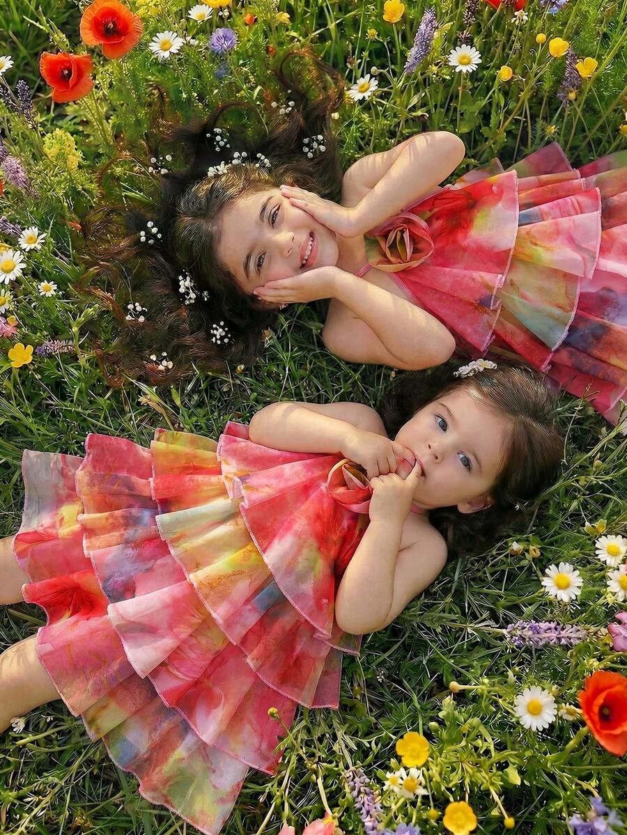Vestido sin mangas con volantes y estampado floral elegante y lindo en color amarillo para bebé niña - Multicolor - Ver 1