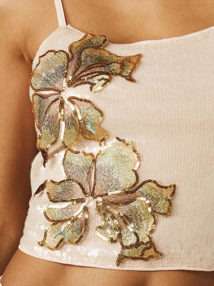 MISSGUIDED Sequin Cami With Floral Embroidered Applique