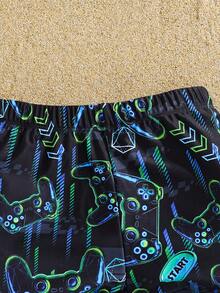 SHEIN Conjunto de tankini de 2 piezas con patrón que brilla en la oscuridad de videojuegos ajustado para niño preadolescente, adecuado para primavera/verano, vacaciones en la playa - Azul - Ver 7
