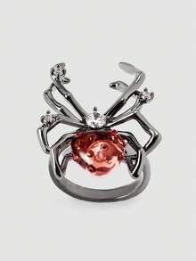 MortiRose Light Luxury Ring, Flower Simple And Versatile Retro Hong Kong Style Diamond-Set Spider Personalized Drip Glaze - Gun Black - View 3