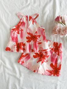 SHEIN Vintaside Kids 2件組女嬰幼兒/新生兒0-3歲春夏季多巴胺鮮豔花卉印花度假細肩帶上衣+短褲套裝，嬰兒春夏季套裝 - 彩色 - 查看 3